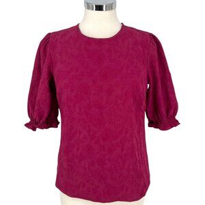 Ted Baker Fuchsia Jacquard Puff Sleeve Textured Top Size Small